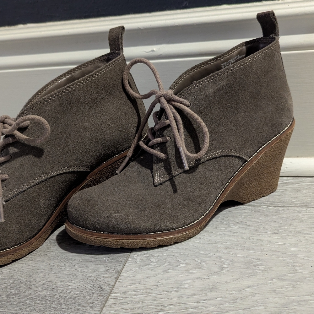 White Mountain Gray Suede Ankle Booties